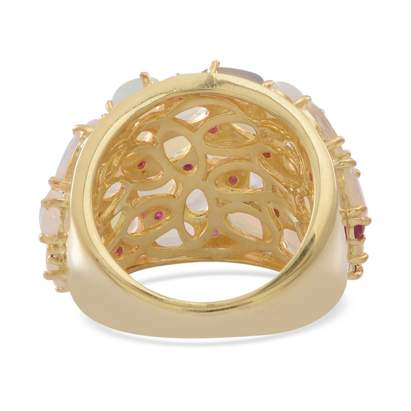Ethiopian Welo Opal (Ovl), Ruby Cluster Ring in 14K Gold Overlay Sterling Silver 5.000 Ct.