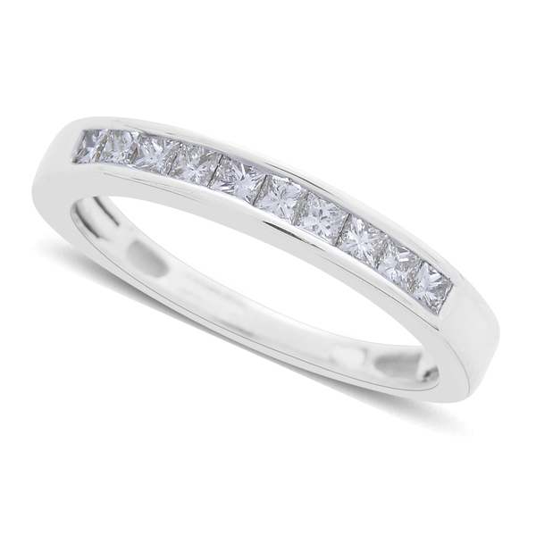 ILIANA 18K White Gold 0.50 Carat Princess Cut IGI Certified Diamond (SI-G-H) Half Eternity Band Ring