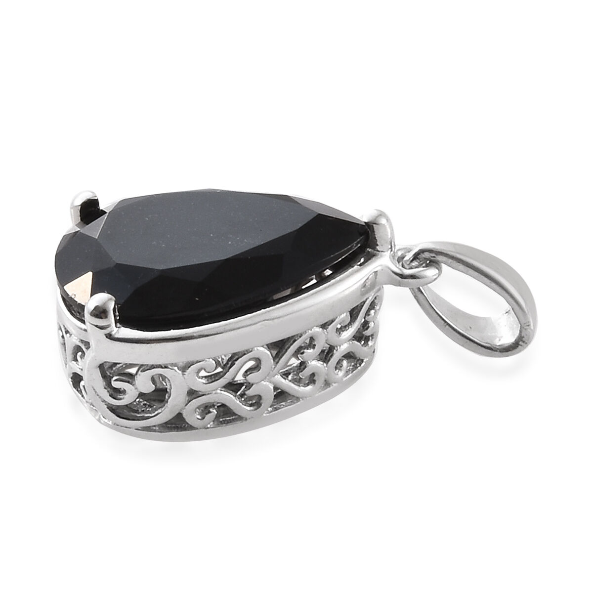 Black Tourmaline (Pear) Pendant in Platinum Overlay Sterling Silver 4.750 Ct.