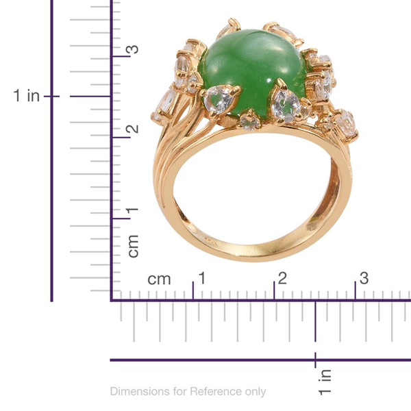 Green Jade (Ovl 9.85 Ct), White Topaz Ring in 14K Gold Overlay Sterling Silver 12.000 Ct.