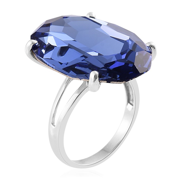 Lustro Stella  - Tanzanite Colour Crystal Ring in Platinum Overlay Sterling Silver