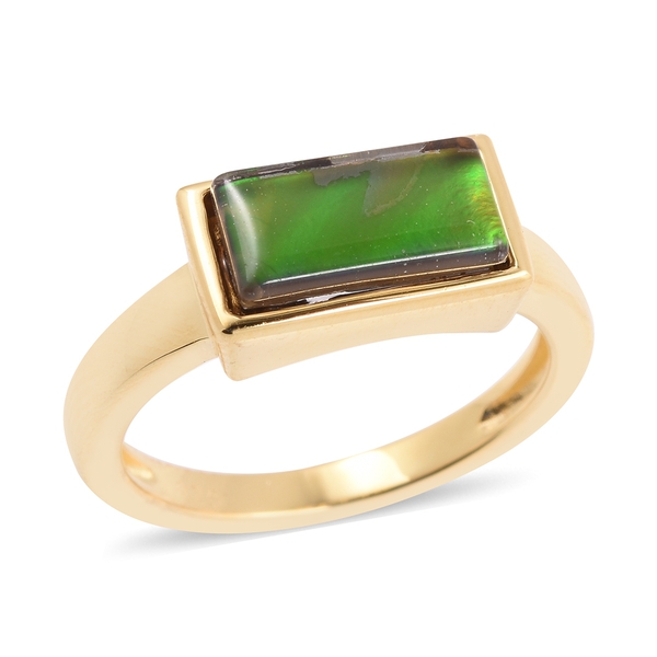 1.50 Ct AA Canadian Ammolite Solitaire Ring in Vermeil Gold Plated Silver
