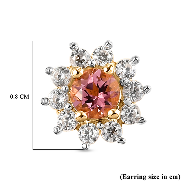 Blush Tourmaline and Natural Cambodian Zircon Stud Earrings in Gold Overlay Sterling Silver 1.18 Ct.