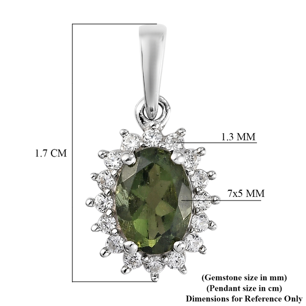 Bohemian Moldavite and Natural Cambodian Zircon Pendant in Platinum Overlay Sterling Silver 1.06 Ct.