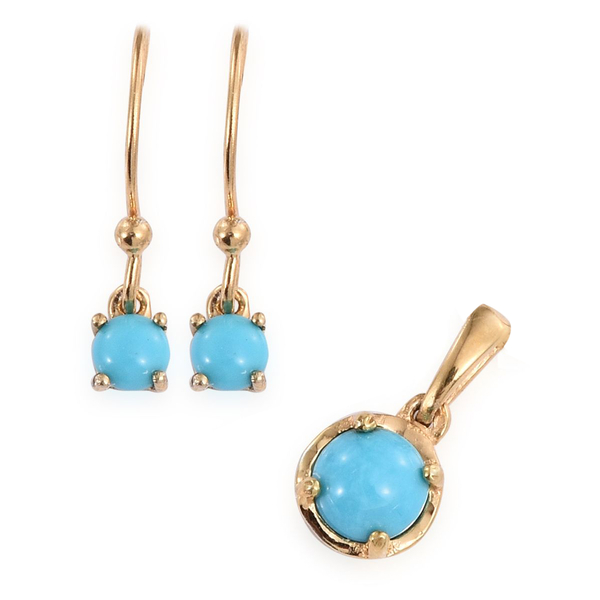 Arizona Sleeping Beauty Turquoise (Rnd) Hook Earrings and Pendant in 14K Gold Overlay Sterling Silve