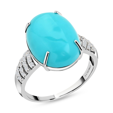 14K White Gold AAA Arizona Sleeping Beauty Turquoise and Champagne Diamond Classic Solitaire Ring 10