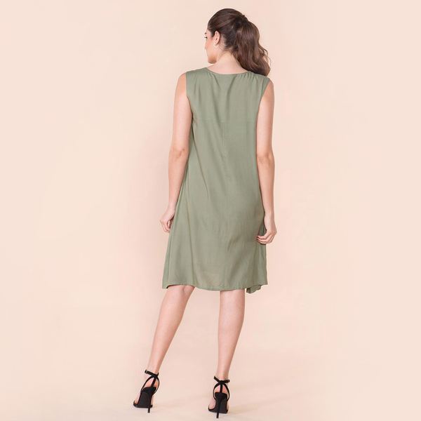 TAMSY 100% Viscose Plain Sleeveless Dress (Size 14) - Green