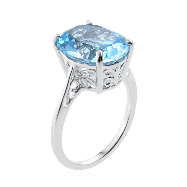 Sky Blue Topaz (Ovl) Solitaire Ring in Platinum Overlay Sterling Silver 4.000 Ct.