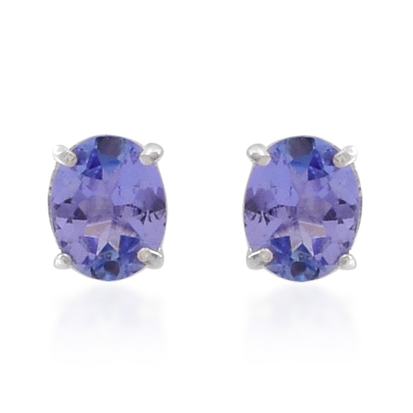Tanzanite (Ovl) Stud Earrings (with Push Back) in Sterling Silver 0.750 Ct.