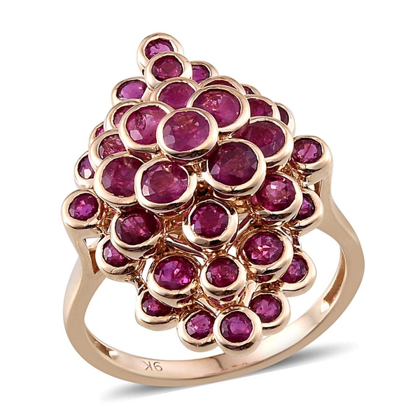 Raindrop Collection 9K Y Gold AAA Ruby (Rnd) Cluster Ring 5.000 Ct. (Min. Gold Wt. 6.5 gram)