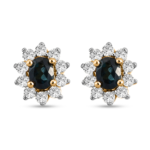 Natural Monte Belo Indicolite and Natural Cambodian Zircon Stud Earrings (With Push Back) in 14K Gol