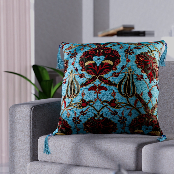 Set of 2 -  Turkish Handmade Cushion Covers with Zipper Closure (Size 45.72x45.72 cm) - Turquoise