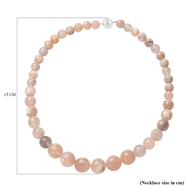 Cherry Blossom Agate Beads Necklace (Size - 20) in Rhodium Overlay Sterling Silver 489.50 Ct.