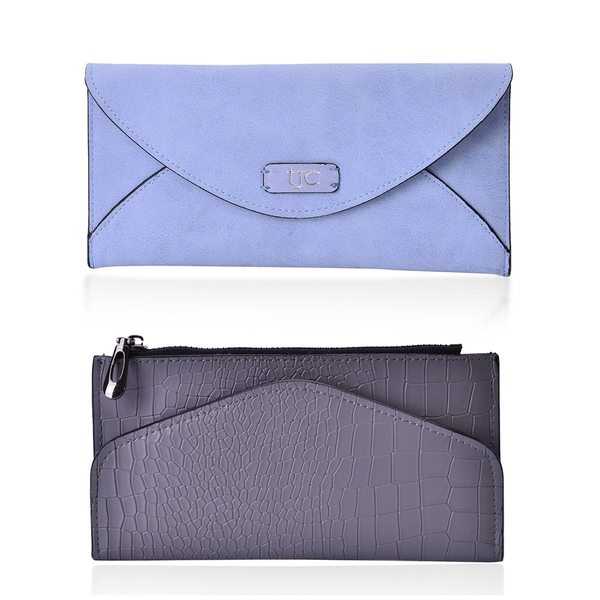 Set of 2 - TJC Envelope Design Light Blue Colour and Croc Embossed Grey Colour Wallet (Size 20.5x10 