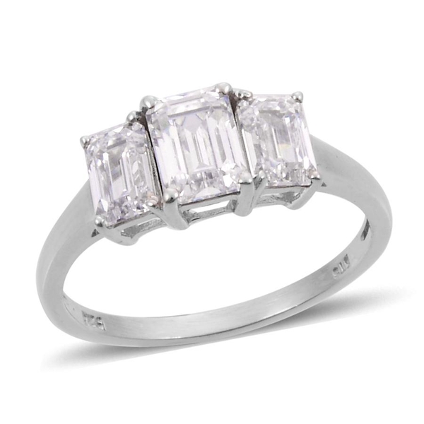 Lustro Stella - Platinum Overlay Sterling Silver (Oct) 3 Stone Ring Made with Finest CZ 2.380 Ct.