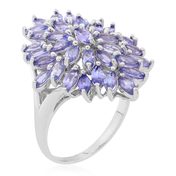 Limited Edition - AA Tanzanite (Mrq) Cluster Ring in Rhodium Plated Sterling Silver 4.500 Ct.35 Colour Matched Stones