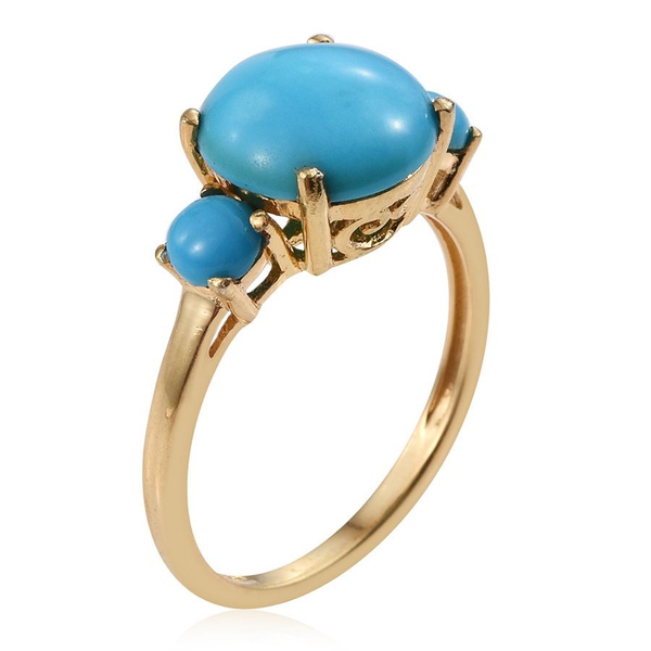 Arizona Sleeping Beauty Turquoise (Rnd 2.75 Ct) 3 Stone Ring in 14K Gold Overlay Sterling Silver 3.000 Ct.