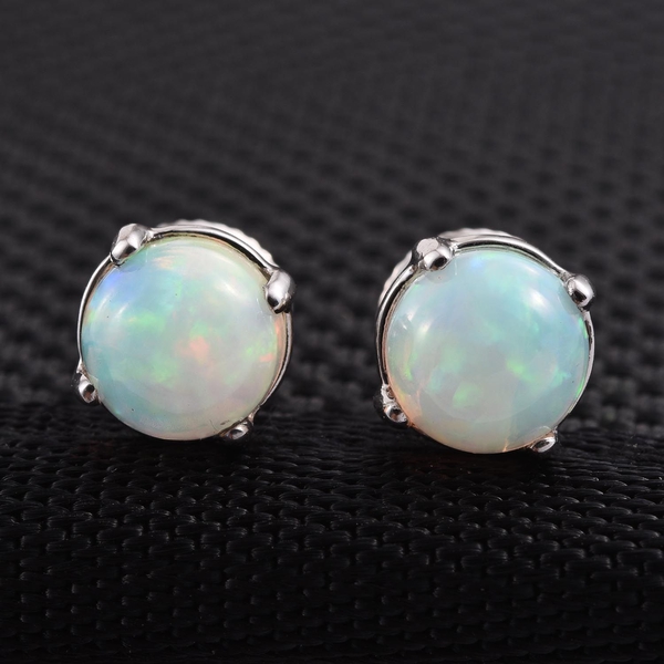 RHAPSODY 950 Platinum 1.40 Carat Ethiopian Welo Opal Round Solitaire Stud Earrings with Screw Back.