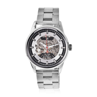 GENOA Automatic Movement 5ATM Water Resistant Watch with Chain Strap and Butterfly Buckle Clasp in Silver Tone