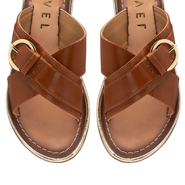 RAVEL Tan Nola Leather Flat Sandals (Size 3)