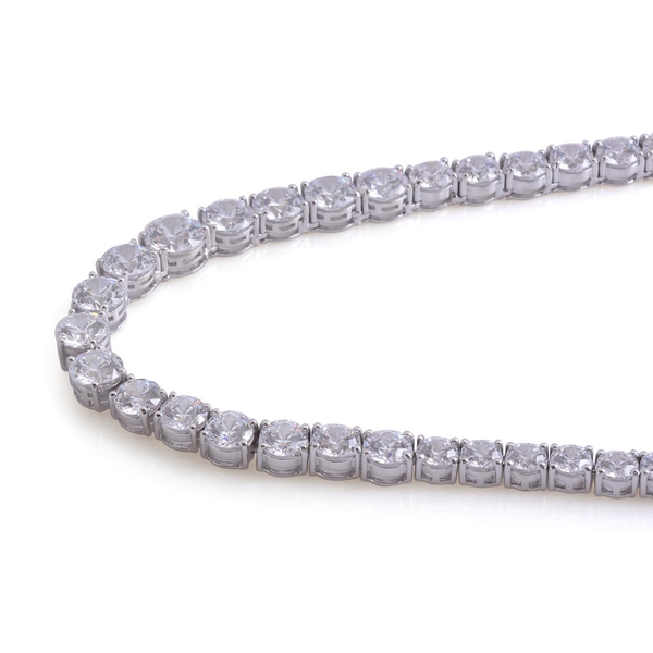 Lustro Stella - Platinum Overlay Sterling Silver (Rnd) Necklace (Size 19) Made with Finest CZ 40.000 Ct.