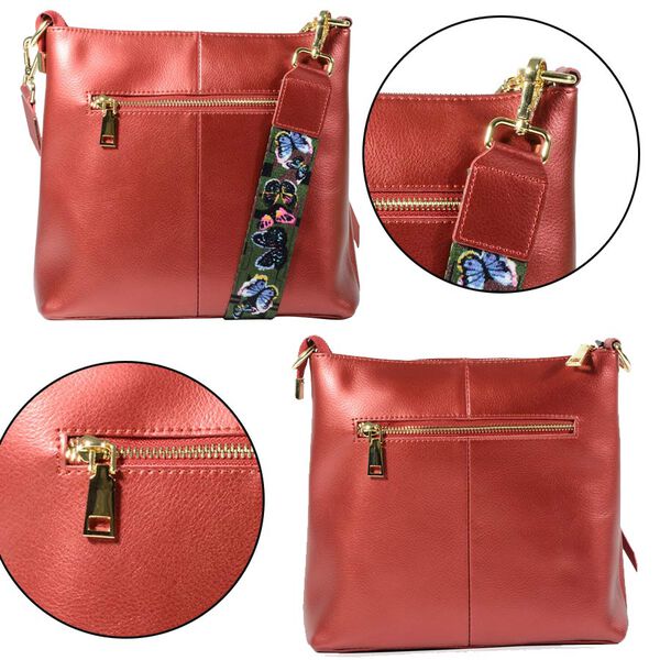 100 Genuine Leather Crossbody Bag with Detachable Shoulder Strap and Zipper Closure (Size