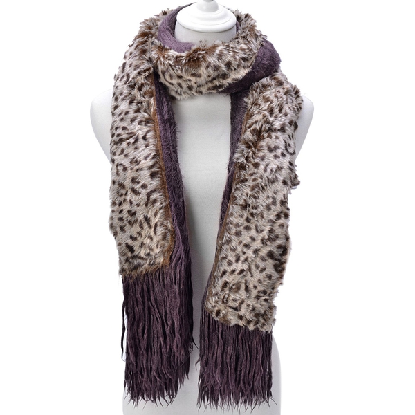 Leopard Pattern Chocolate and White Colour Shawl with Fringes (Size 160x55 Cm)