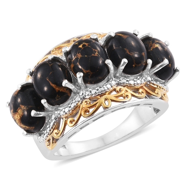 Arizona Mojave Black Turquoise (Ovl) 5 Stone Ring in Platinum and Yellow Gold Overlay Sterling Silve