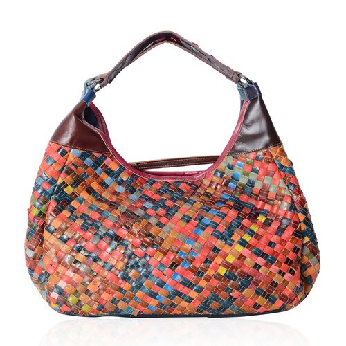 Morocco Collection Hand Woven 100% Genuine Leather Large Tote Bag with Removable Shoulder Strap ...