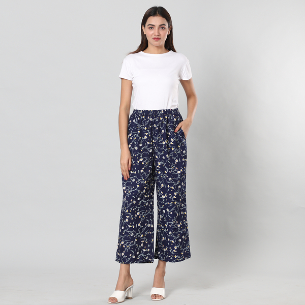 Floral Printed Trousers - Navy Blue