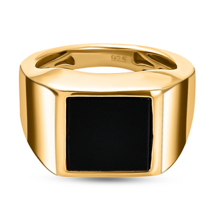 Black Onyx Solitaire Ring in 14K Vermeil Gold Overlay Sterling Silver 3.61 Ct, Silver Wt. 8.52 Gms