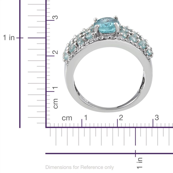 AA Paraibe Apatite (Ovl 1.00 Ct), White Topaz Ring in Platinum Overlay Sterling Silver 2.650 Ct.