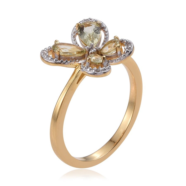 Natural Canary Apatite (Pear), Diamond Ring in 14K Gold Overlay Sterling Silver 1.000 Ct.