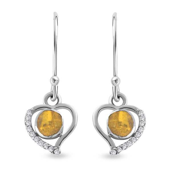 Artisan Crafted Polki Yellow Diamond and White Diamond Earrings(With Hook) in Platinum Overlay Sterl