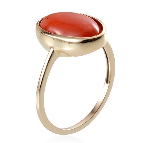 9K Y Gold Natural Mediterranean Coral (Ovl) Solitaire Ring 4.500 Ct.