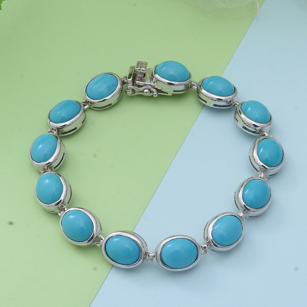 Arizona Sleeping Beauty Turquoise Bracelet (Size - 7) in Rhodium Overlay Sterling Silver 27.00 Ct, Silver Wt. 15.50 Gms