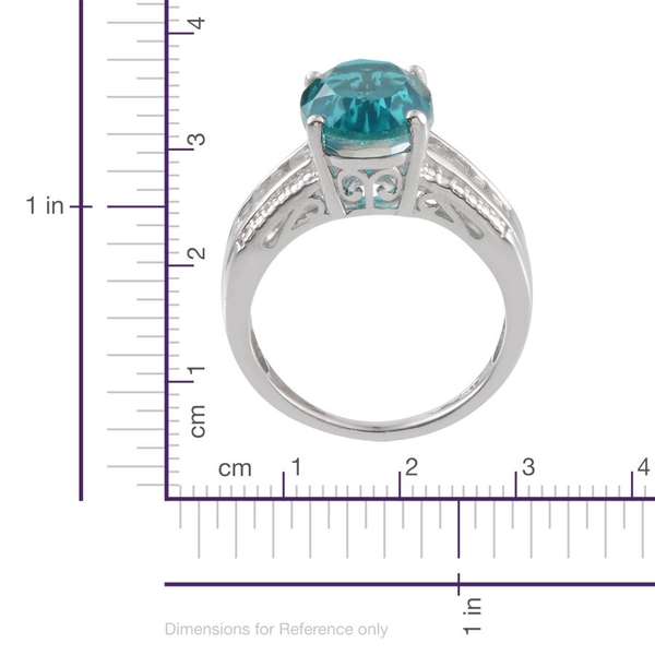 Capri Blue Quartz (Ovl 6.75 Ct), White Topaz Ring in Platinum Overlay Sterling Silver 8.000 Ct.