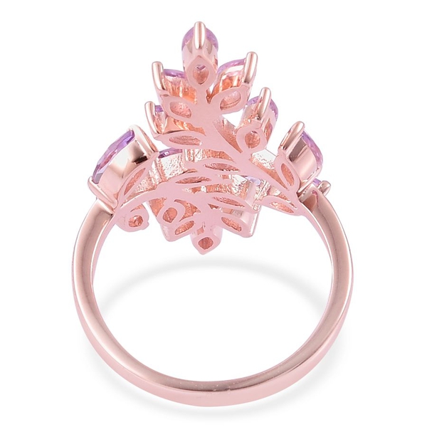 Rose De France Amethyst (Mrq) Leaves Crossover Ring in Rose Gold Overlay Sterling Silver 2.000 Ct.