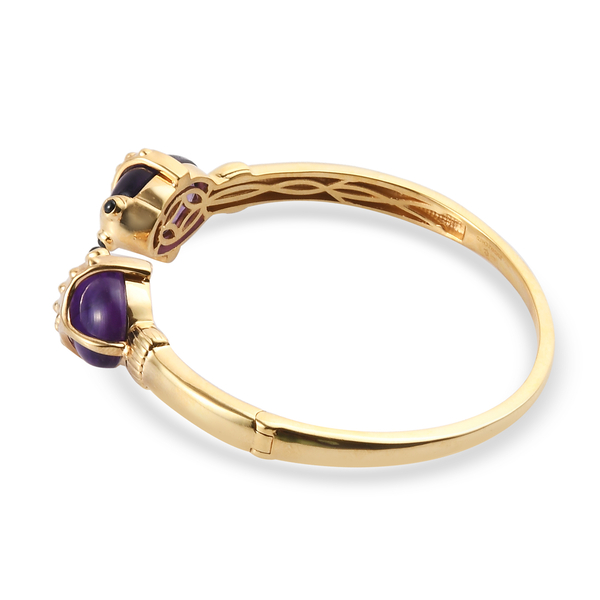 Sunday Child Amethyst and Black Spinel Fish Bangle (Size - 7.5) in 14K Gold Overlay Sterling Silver 23.28 Ct, Silver Wt. 27.21 Gms
