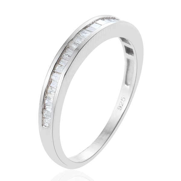 Diamond (Bgt) Half Eternity Band Ring in Platinum Overlay Sterling Silver 0.57 Ct.