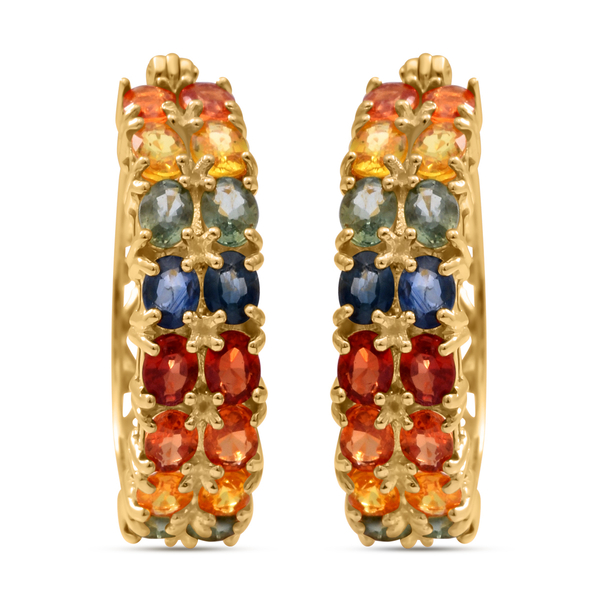 Multi Sapphire Earring ( With Clasp) in Yellow Gold Overlay Sterling Silver 7.39 ct,  Silver Wt. 6.5