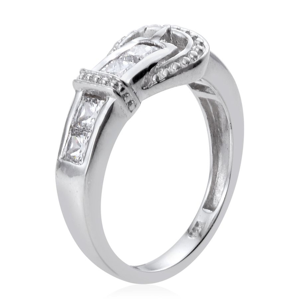 Lustro Stella - Platinum Overlay Sterling Silver (Sqr) Buckle Ring Made with Finest CZ