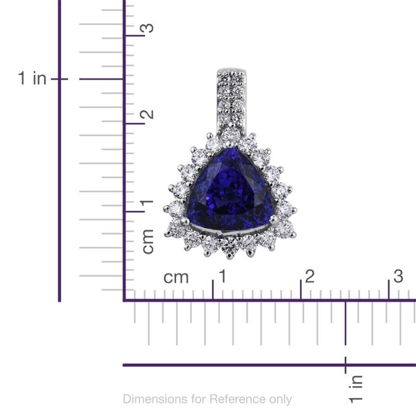 RHAPSODY 950 Platinum 6.50 Carat AAAA Tanzanite Trillion Halo Pendant, Diamond VS E-F.