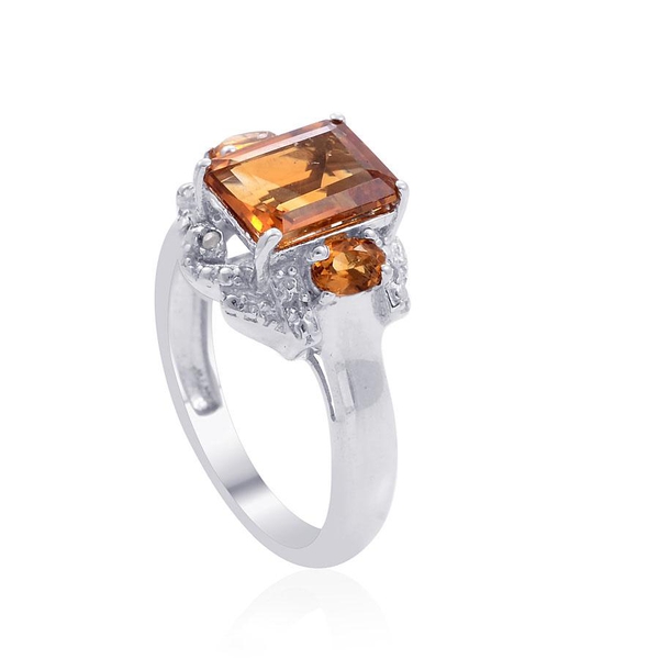 Madeira Citrine (Oct 2.00 Ct), Diamond Ring in Platinum Overlay Sterling Silver 2.280 Ct.