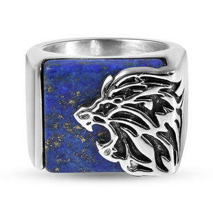 Lapis Lazuli Lion Ring With Oxidised in Stainless Steel 10.00 Ct.