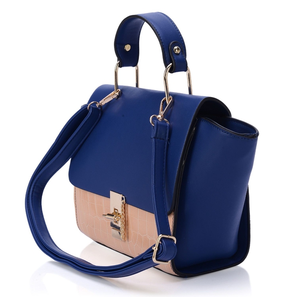 Daniela Navy Blue and Beige Colour Tote Bag with Adjustable and Removable Shoulder Strap (Size 33x22x8 Cm)