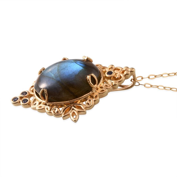 Labradorite (Ovl 18.90 Ct), Iolite Pendant With Chain in 14K Gold Overlay Sterling Silver 19.000 Ct.
