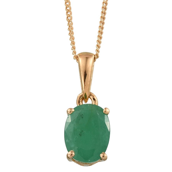 Kagem Zambian Emerald (Ovl) Solitaire Pendant With Chain in 14K Gold Overlay Sterling Silver 1.150 C