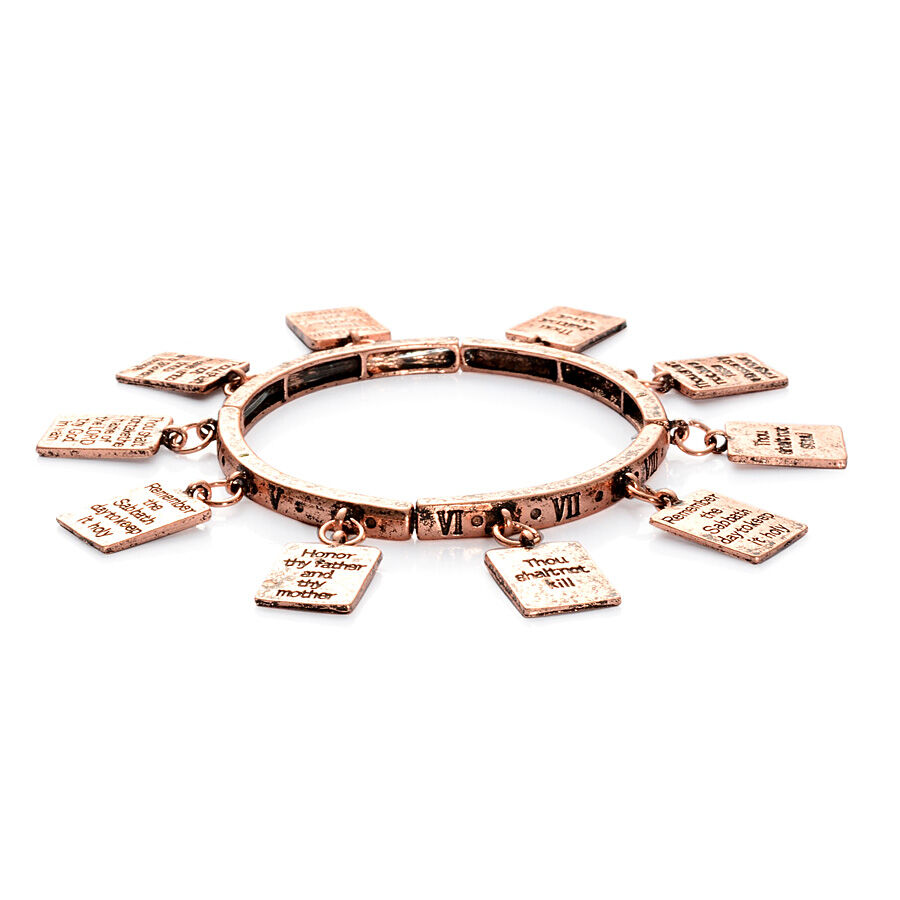 Ten Commandments Charm Bracelet in Rose Gold Tone (Size 7.5)