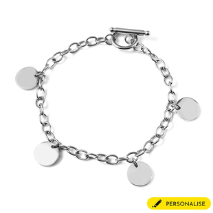 Personalised Engravable 4 Disc Charm Bracelet, in Stainless Steel 8.5inches